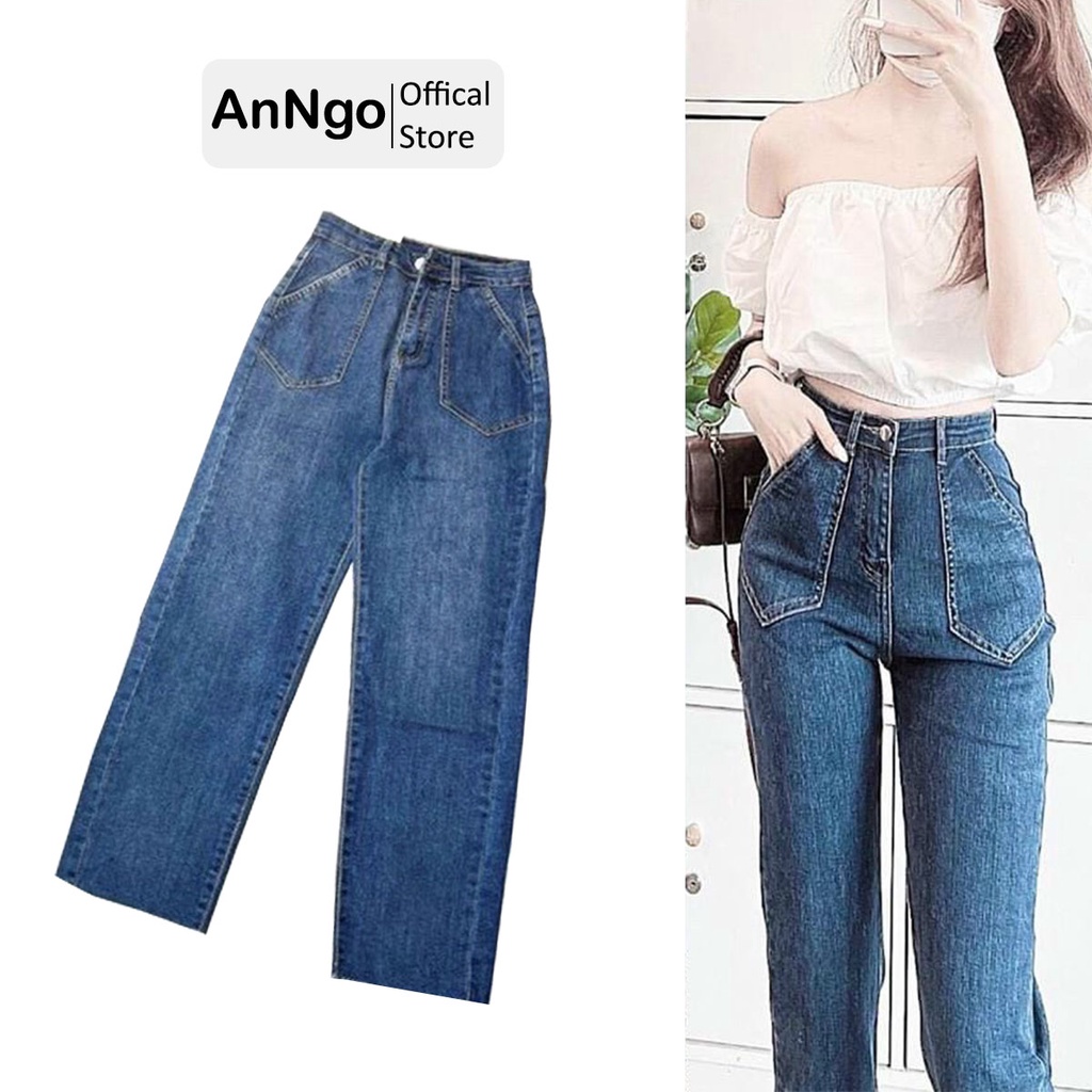 Quần jean nữ ống suông trơn co giãn , chất liệu jean cotton mềm mịn, bền đẹp Anngo - AT197