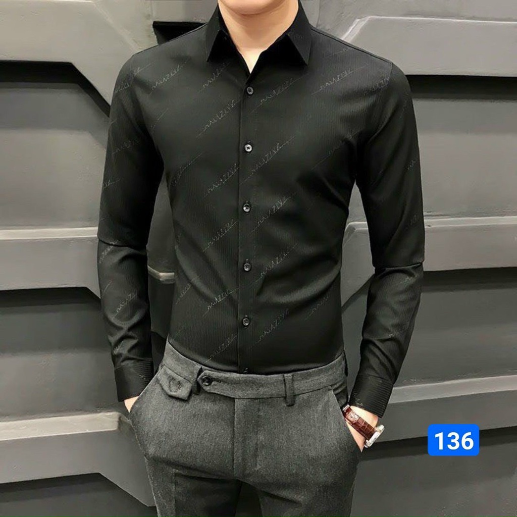 Áo Sơ Mi Nam Dài Tay Chất Lụa Phối Chữ Xéo Sang Trọng Đi Làm Hoặc Đi Chơi Đều Đẹp