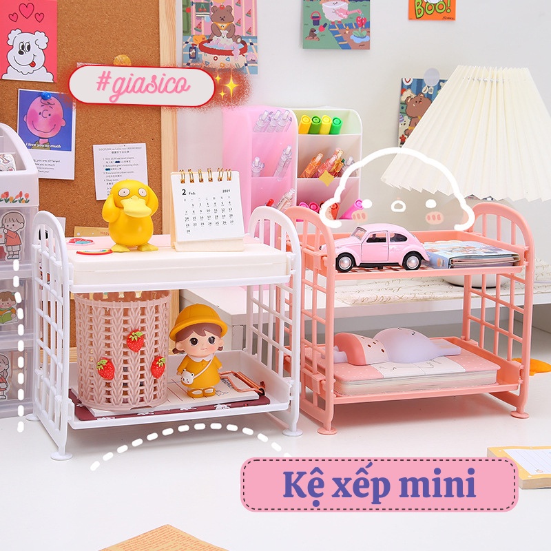 Kệ Nhựa Mini 2 Tầng Xếp Gọn Trang Trí Bàn Học Ins Giasico