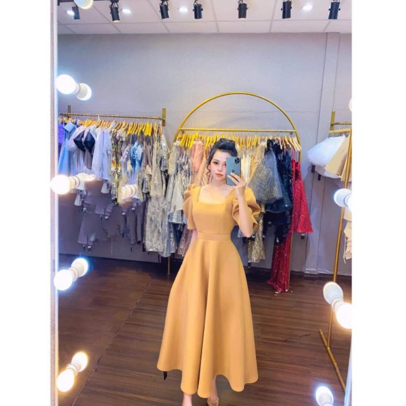 đầm maxi, váy maxi xòe cổ vuông_ hàng cao cấp kiểm tra khi nhận