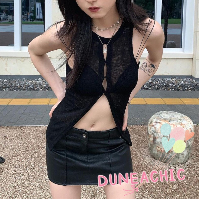 DUNEA Áo Tank Top Thiết Kế Xuyên Thấu Quyến Rũ Thời Trang Dành Cho Nữ