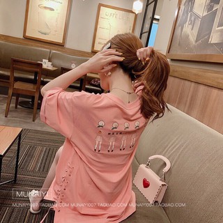 Áo Thun Tay Lỡ Hồng Đan Dây