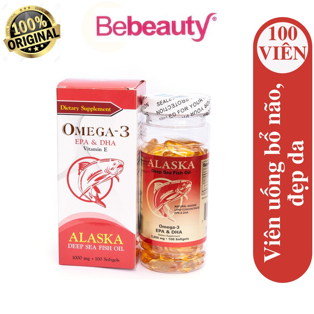 Viên uống bổ não, đẹp da-Omega-3 EPA & DHA Vitamin E Alaska