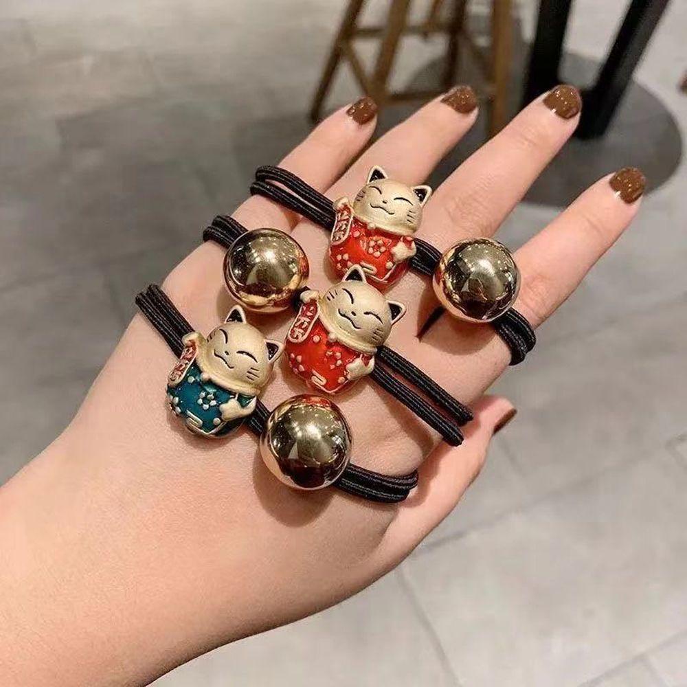 Dây Buộc Tóc Đuôi Ngựa Hình Mèo May Mắn Maneki Neko Bằng Hợp Kim Dễ Thương Kiểu Hàn Quốc WMES15H