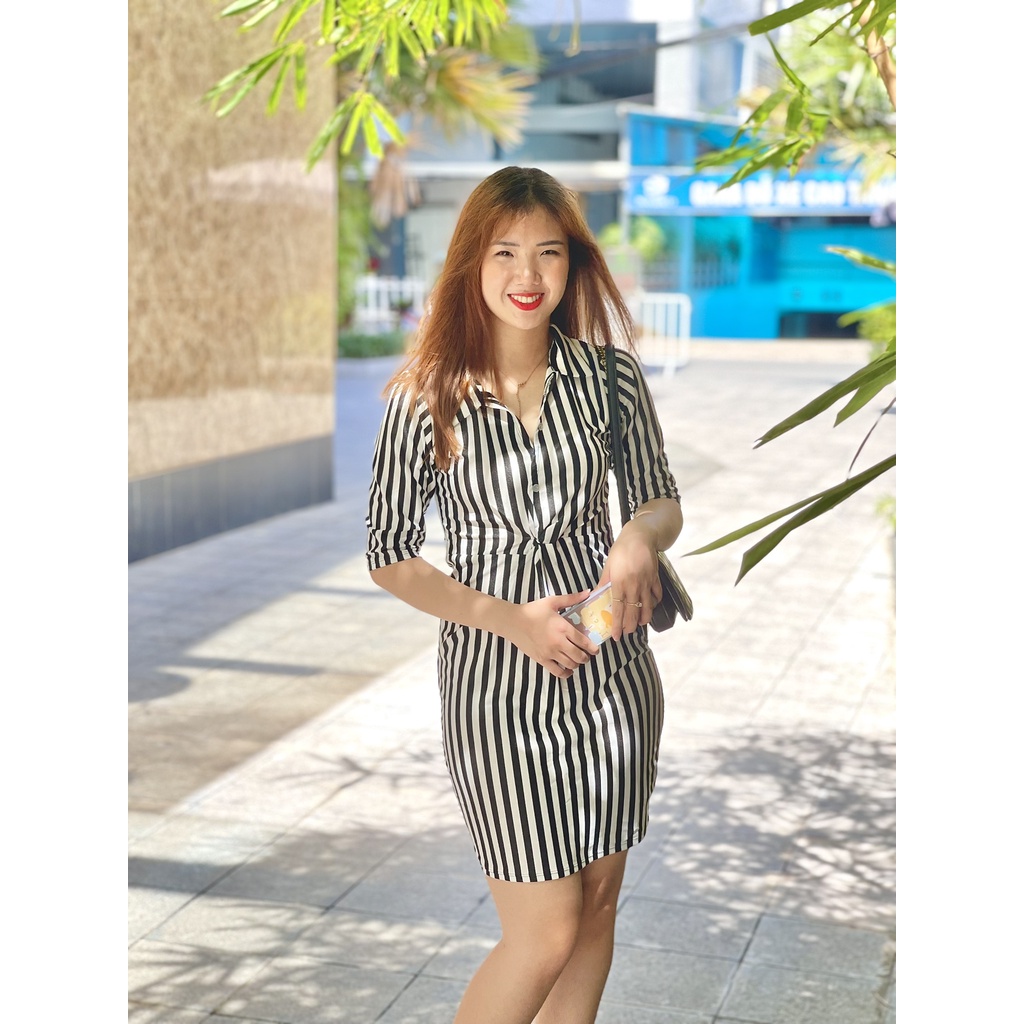Váy Sơ Mi Công Sở Kẻ Sọc Chất Thun Co Giãn Tôn Dáng Cho Nàng T2 | BigBuy360 - bigbuy360.vn