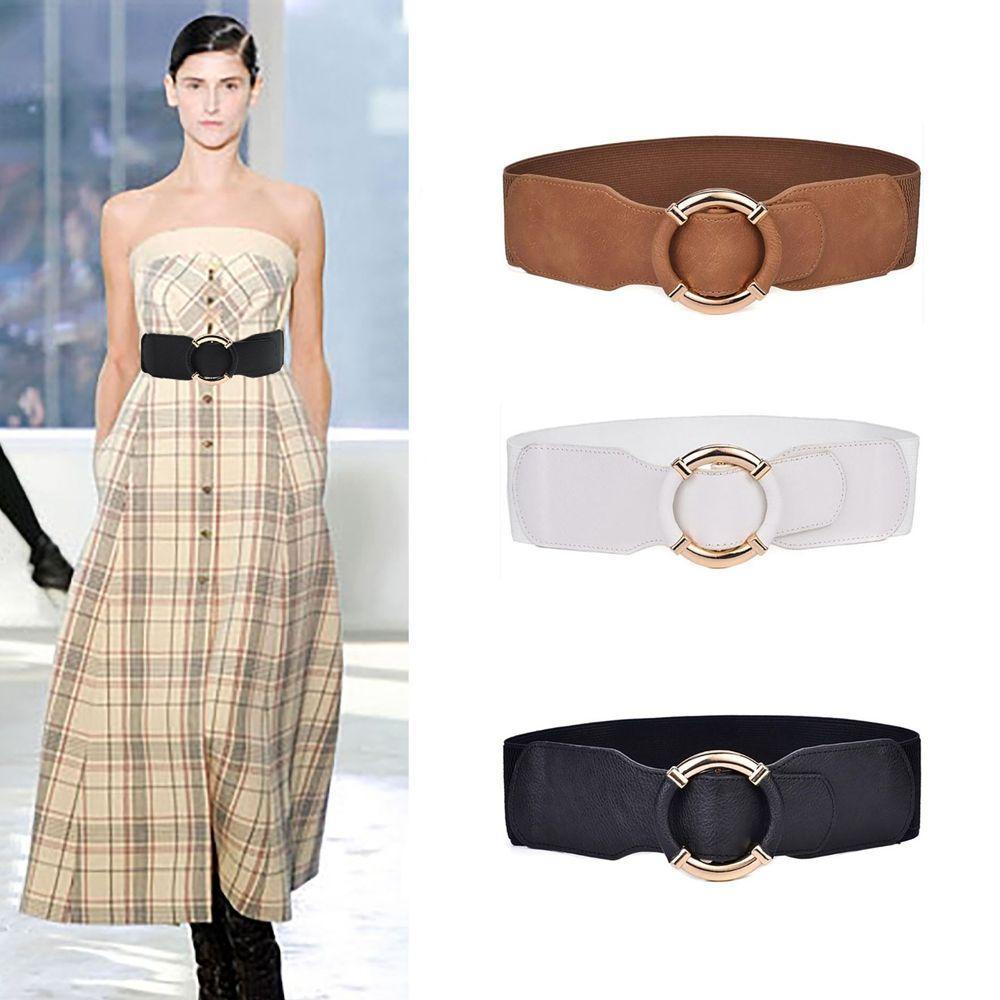 Thắt Lưng Co Giãn Bản Rộng Có Khóa Kim Loại Tròn Điều Chỉnh Được VANES1 Phong Cách Hàn Quốc Dễ Phối
