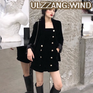 [HÀNG SẴN - ảnh thật] Set jumpsuit nhung phối cúc +áo khoác - u.w