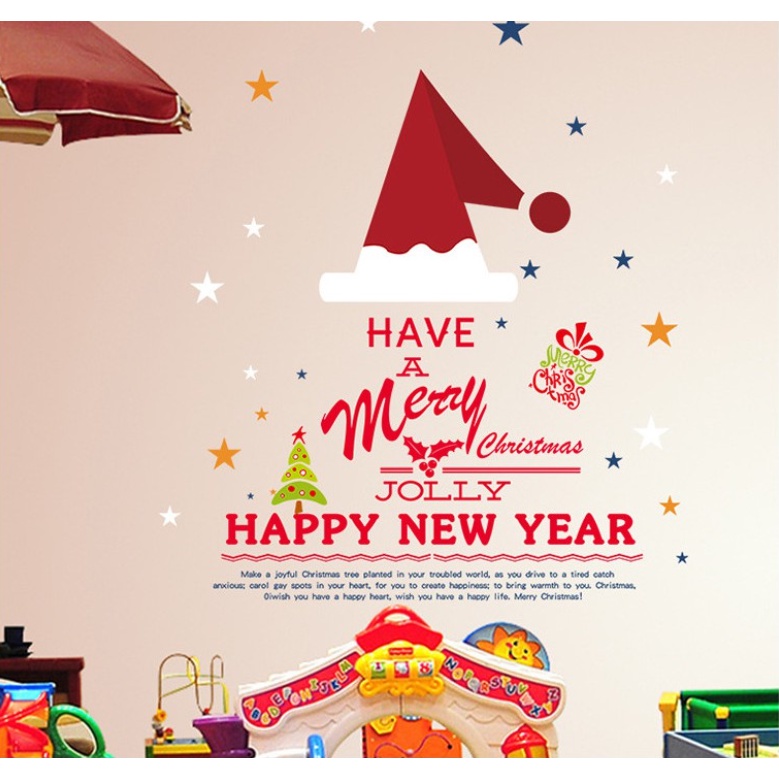 Decal trang trí Noel Hít Tĩnh Điện - Jolly happy new years đỏ