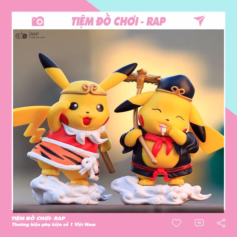 Mô hình Pikachu cosplay Tôn Ngộ Không- Trư Bát Giới dễ thương chất liệu PVC làm trang trí phòng ngủ bàn học quà tặng-Ráp
