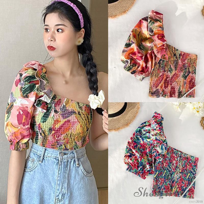 Áo Kiểu Chất Chiffon Hoạ Tiết Hoa Thiết Kế Quyến Rũ
