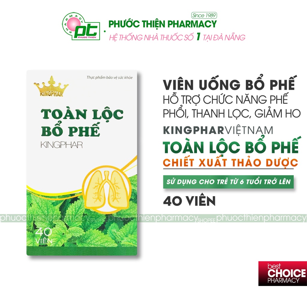 Viên uống bổ phế, bổ phổi, giúp giảm ho khan, ho có đờm Toàn Lộc Bổ Phế Kingphar Lọ 40 Viên