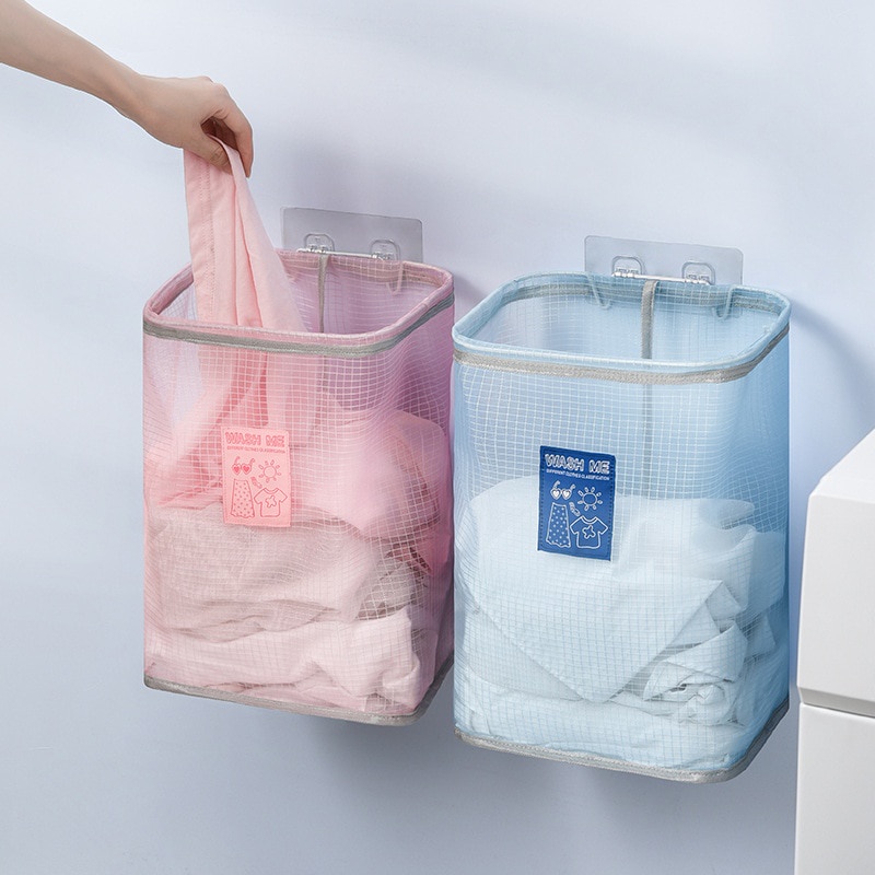 Giỏ đựng quần áo bẩn treo tường dáng vuông thoáng khí gấp gọn lại được tiện lợi