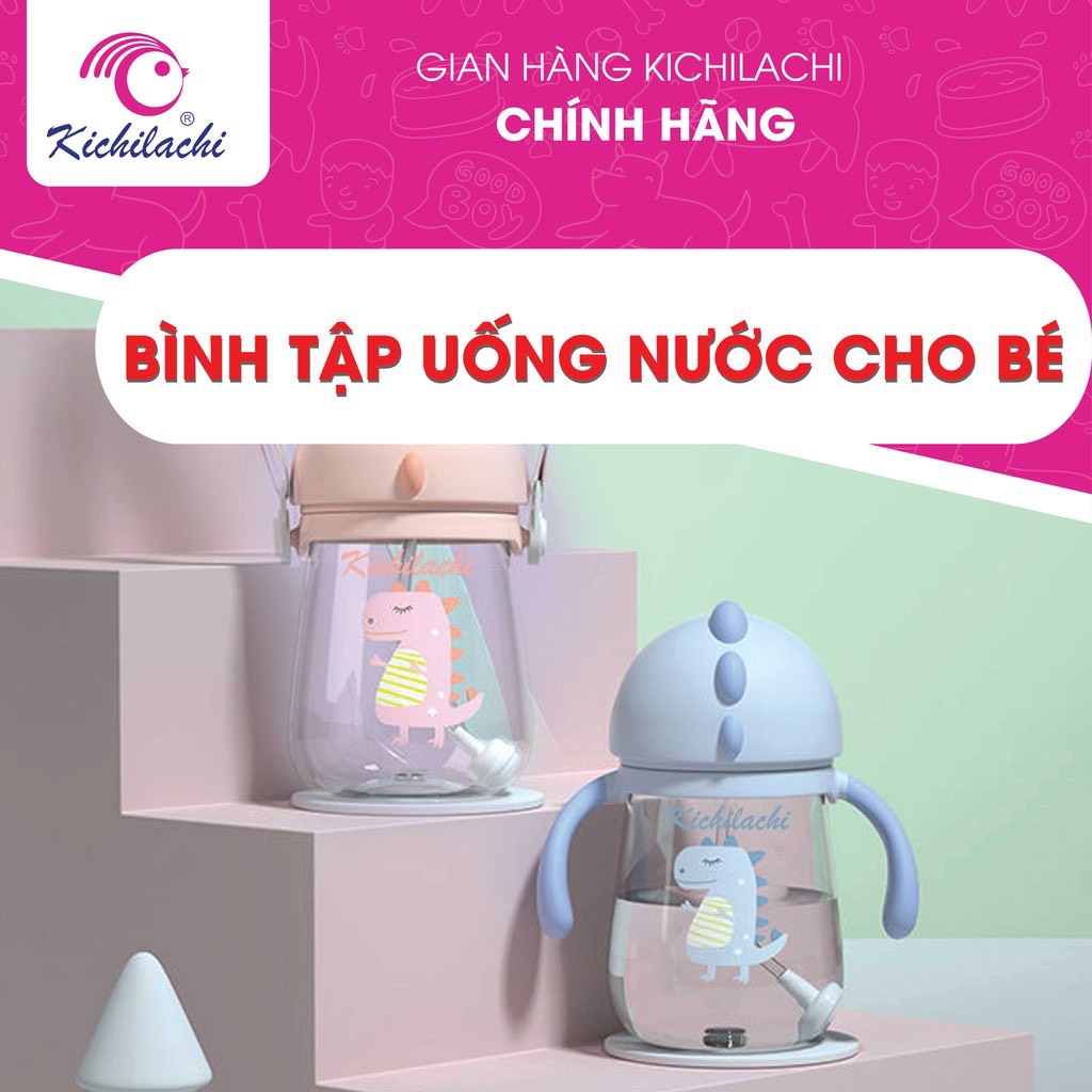 [ MUA CỌ 0đ ] Kichilachi bình tập uống nước,sữa chống sặc, chống đổ hình Khủng Long 240ML