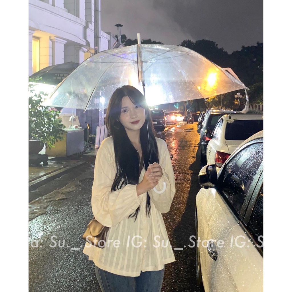 Áo babydoll dài tay cổ V kẻ nổi A2450 SUSTORE