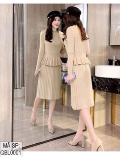 Đầm len set váy + áo peplum