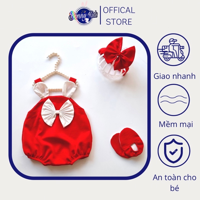 Bodysuit Bé Gái Thỏ Đỏ 0-12 Tháng, Váy Thôi Nôi, Đầm Đầy Tháng, Body Liền Thân, Set Đồ Sơ Sinh