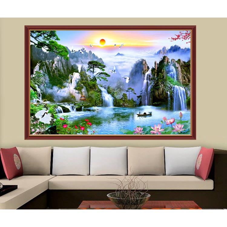 Tranh sơn thuỷ hữu tình - Tranh treo tường 3D - Tranh phong cảnh đẹp