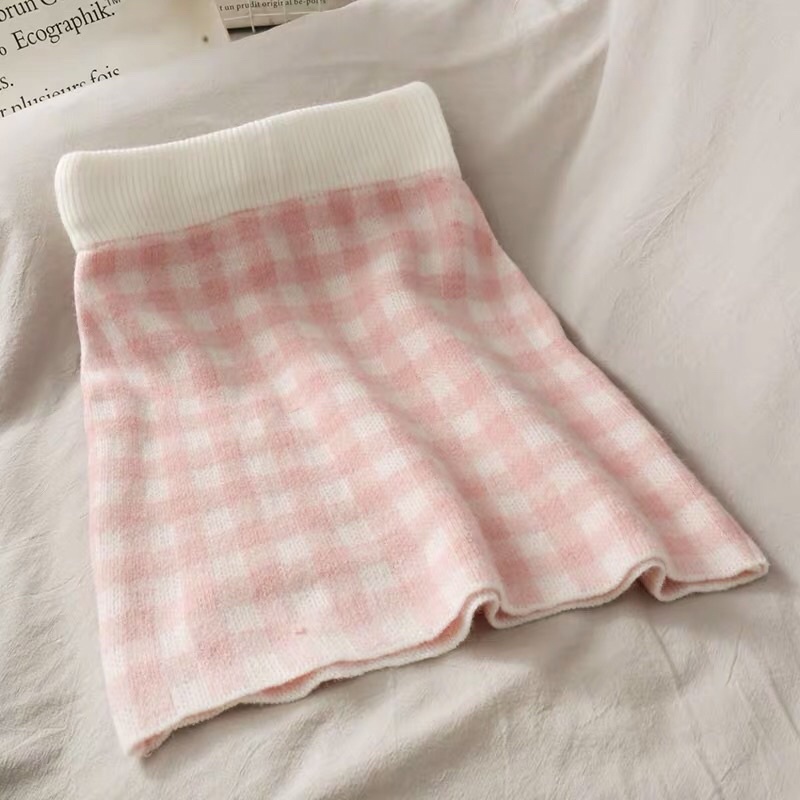 Set chân váy, áo khoác cardigan và áo hai dây len caro Tím