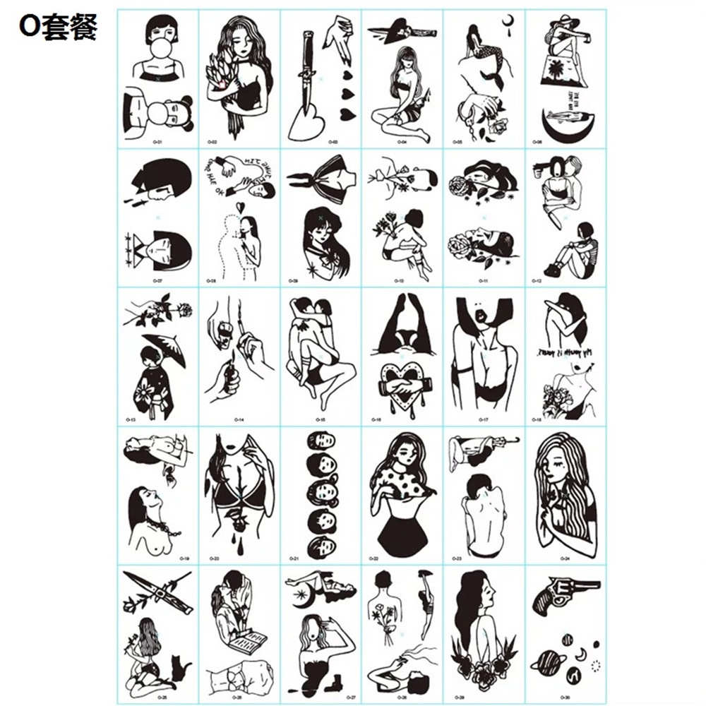 [Hàng mới về] Set 30 Miếng Dán Giả Hình Xăm Màu Đen Chống Thấm Nước Lâu Trôi Cá Tính Kiểu Nhật Cá Tính