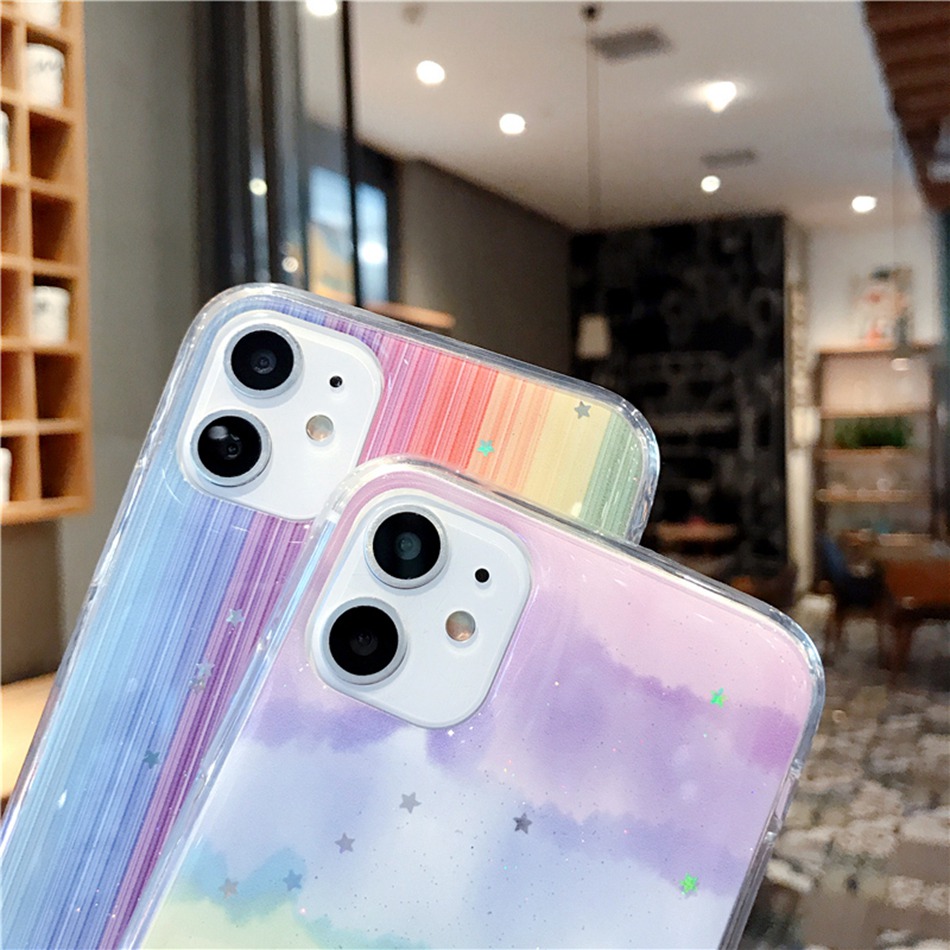 OPPO A31 2020 A5 A9 2020 A59 A59s F1s A5s A3s F15 A91 Reno 3 F9 Pro A83 Rainbow Gradient Glitter Epoxy Silicone TPU Soft Phone Case