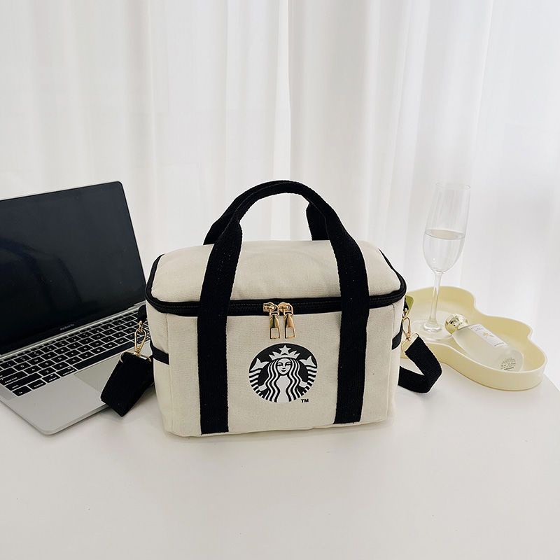 STARBUCKS  Hàng Có Sẵn Túi Tote Vải Canvas Đựng Hộp Cơm / Túi Xách Tay / Túi Thực Phẩm / Túi Xách Du Lịch