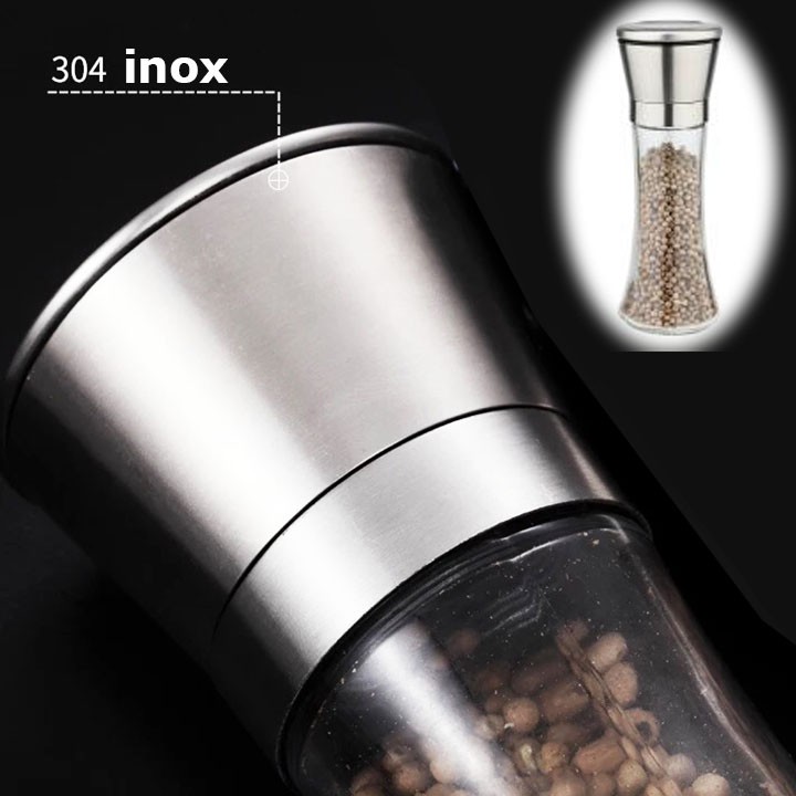 Lọ xay tiêu inox 304 thân thủy tinh cao cấp