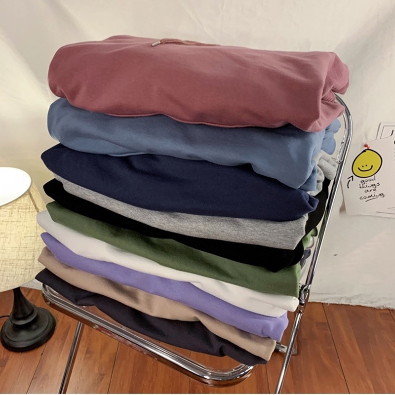 Áo hoodie IELGY tay dài cổ tròn dáng rộng màu trơn phong cách đơn giản dành cho nữ