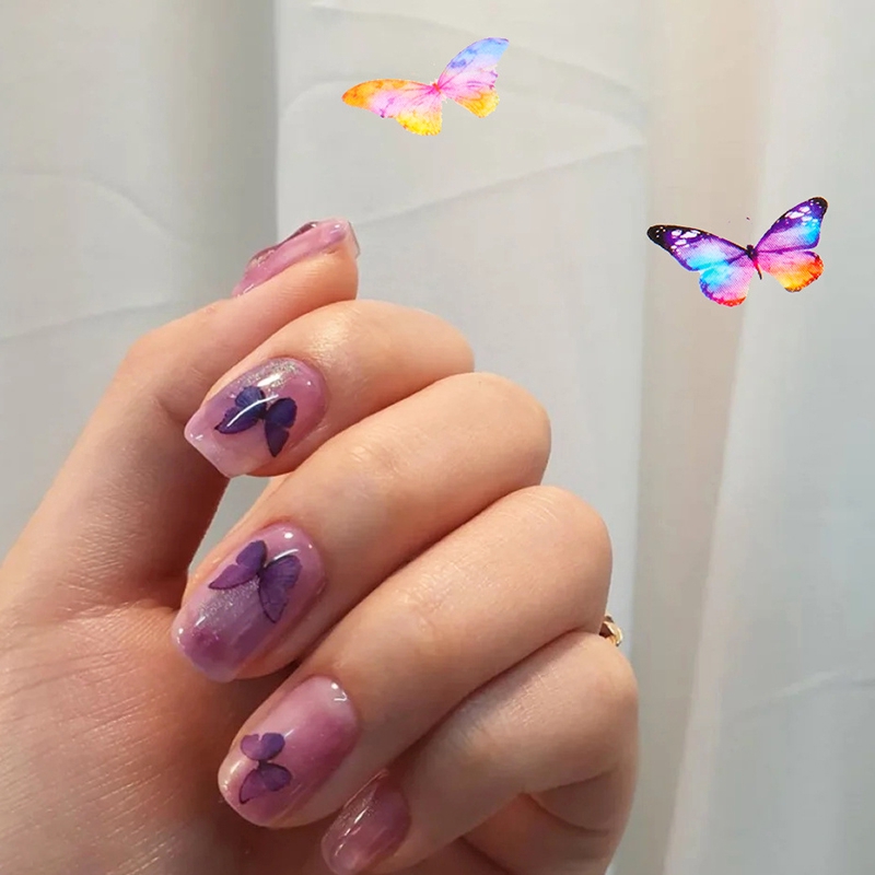 [Hàng mới về] Tờ hình dán móng tay trang trí nghệ thuật họa tiết hoa và bướm xinh xắn