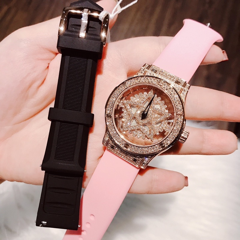 Set đồng hồ nữ DAVENA kèm dây cao su hồng mới về cực đẹp và tinh tế như [H]ublot thời thượng .