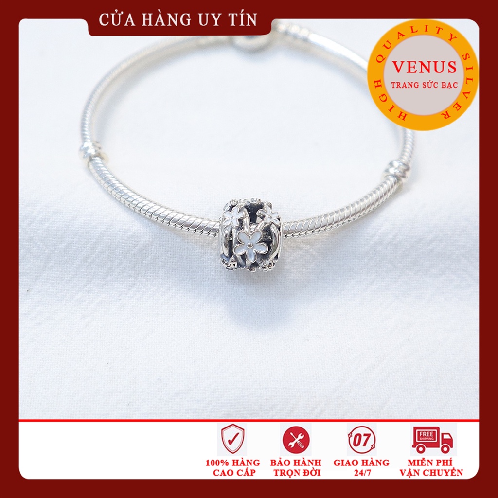 Charm cầu hoa Daisy trắng- Bạc 925 cao cấp