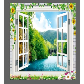 Tranh dán tường hình ô cửa sổ phong cảnh