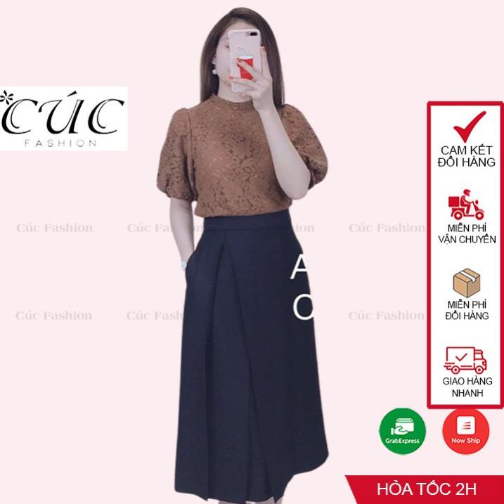 KJ Chân váy xếp ly CÚC FASHION đầm xòe cạp cao dáng dài cao cấp công sở quảng châu đen trắng đi học dập xếp 2 li CV173