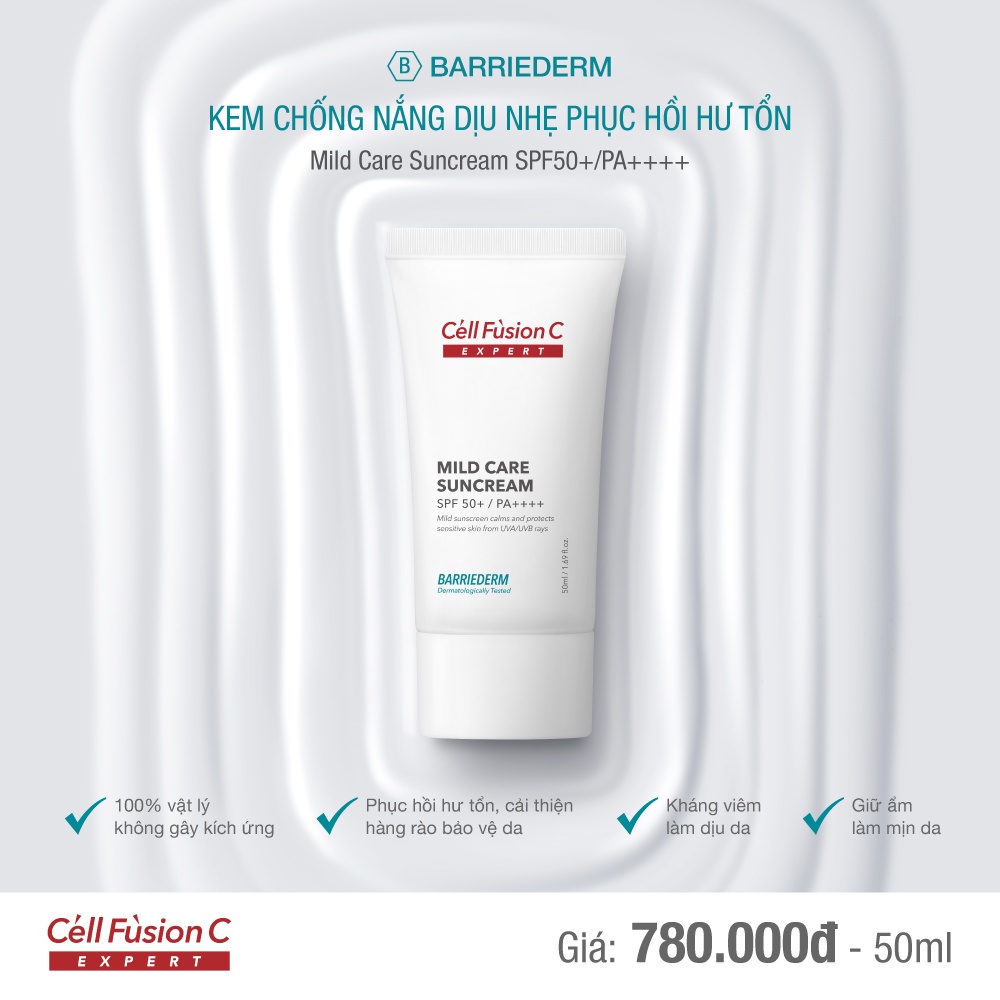 Kem chống nắng vật lý Cell Fusion C tăng cường hàng rào bảo vệ da - Mild Care Suncream SPF 50+ / PA++++ BCA40