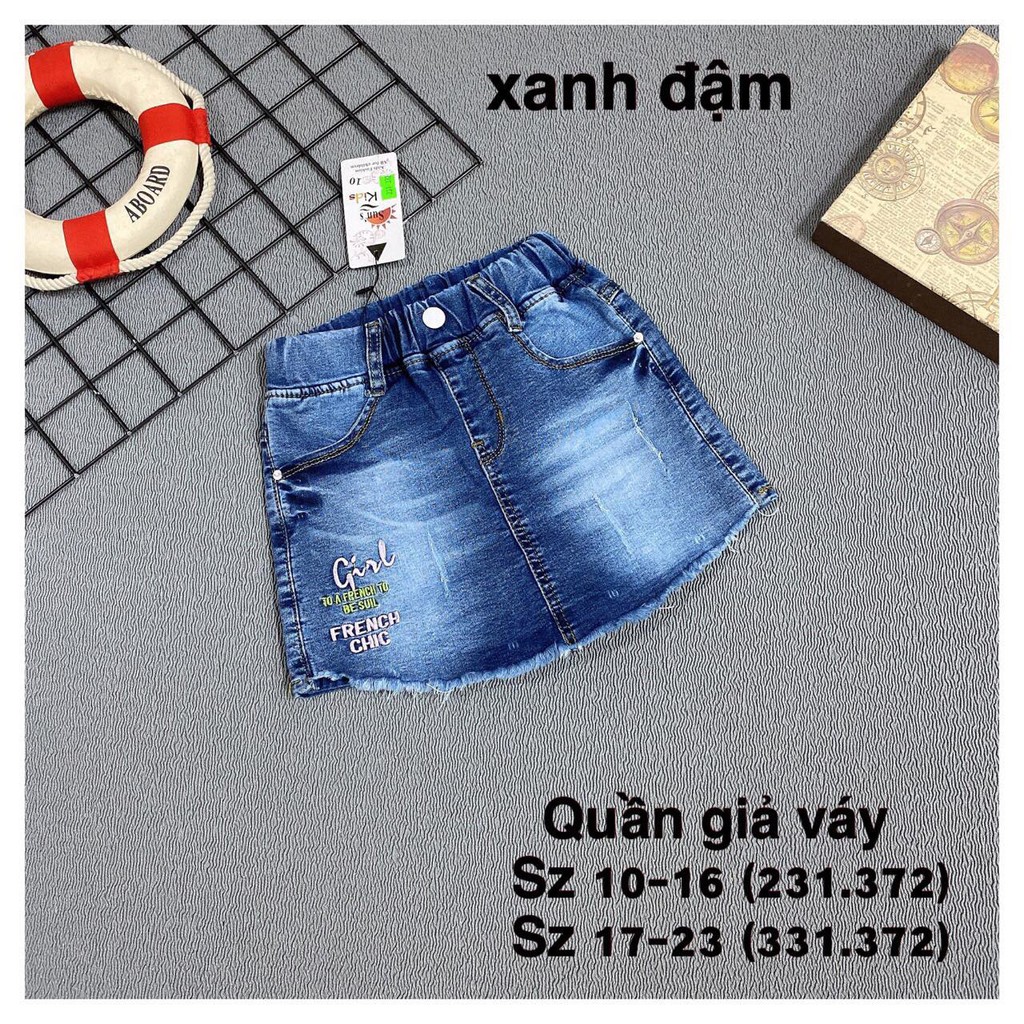 Quần short jean giả váy bé gái