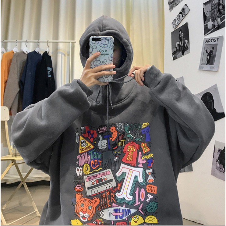 Áo Hoodie Nam Nữ phong cách Harajuku cá tính chất nỉ trần bông 45-70kg