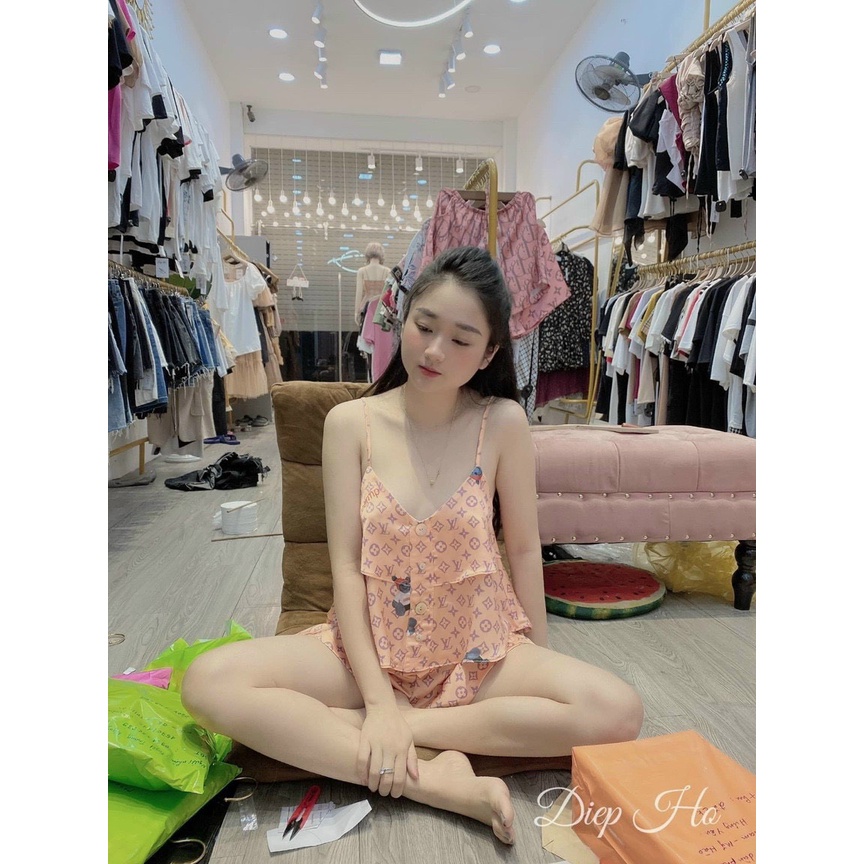 ồ Bộ Ngắn Ba Tầng Hai Dây Vải Voan Mềm Mát Siêu Sang Freesize dưới 57kg, HOA NHÍ NGẪU NHIÊN