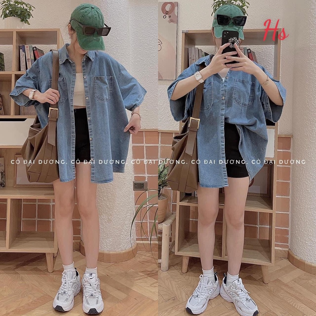 Áo sơ mi jean cộc tay 2 túi ngực có size bigsize chất jean phong cách hàn quốc MEMN 1161