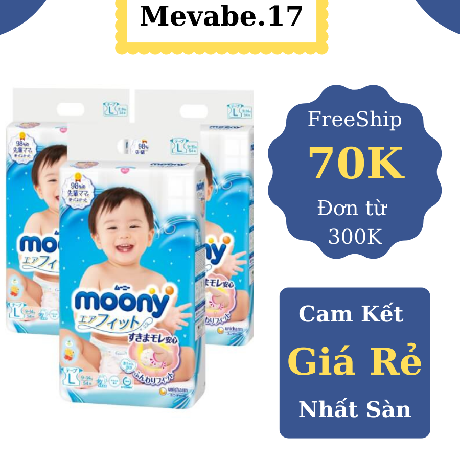 [Hà Nội]Bỉm Moony Xanh TC Dán Quần (Date Mới) NB90,S84,M64,M58,L44boy,L44girl,XL38boy,