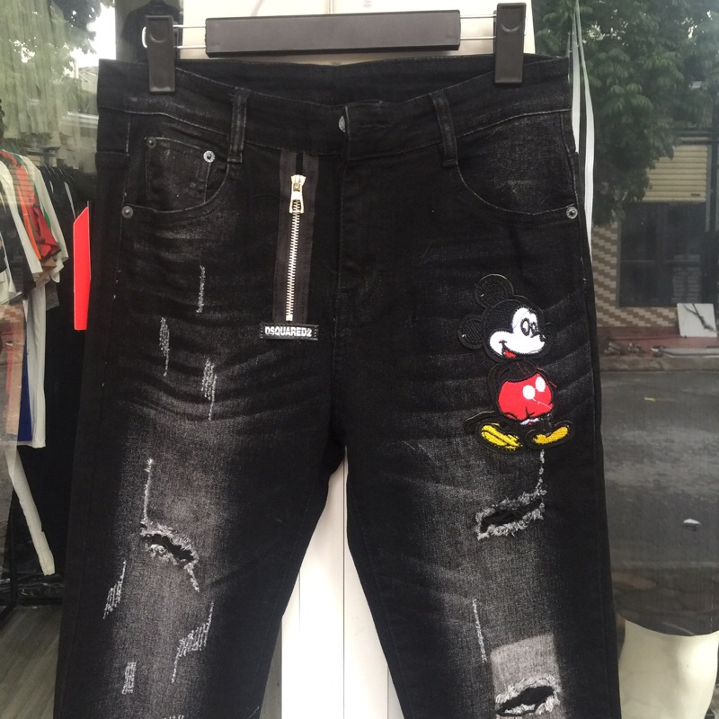 Quần bò micky khoá lệch, quần bò nam, quần ống côn