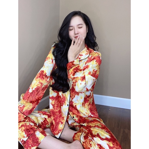 sét bộ pijama nữ tay dài quần dài dể thương sang trọng