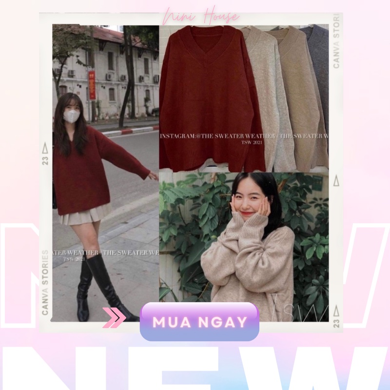 Áo len trơn cổ tim chữ v form rộng | BigBuy360 - bigbuy360.vn