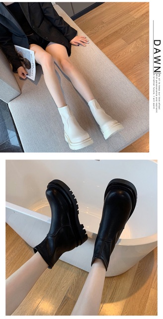 [Có Sẵn] Boots trơn cổ ngắn Ulzzang gót cao 5cm da mềm không khoá