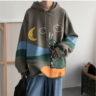 Áo hoodie khủng long đáng rộng full size M-2XL dành cho nam và nữ, áo nỉ bông họa tiết khủng long