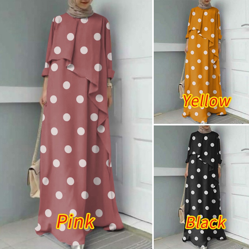 Zanzea Đầm Maxi Tay Dài In Họa Tiết Chấm Bi Dành Cho Phụ Nữ Hồi Giáo