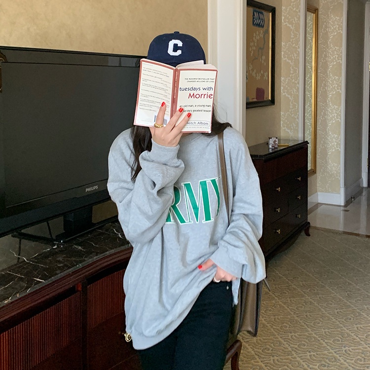 SUXI Áo Nỉ Nữ Dài Tay Cổ Tròn Thời Trang Hàn