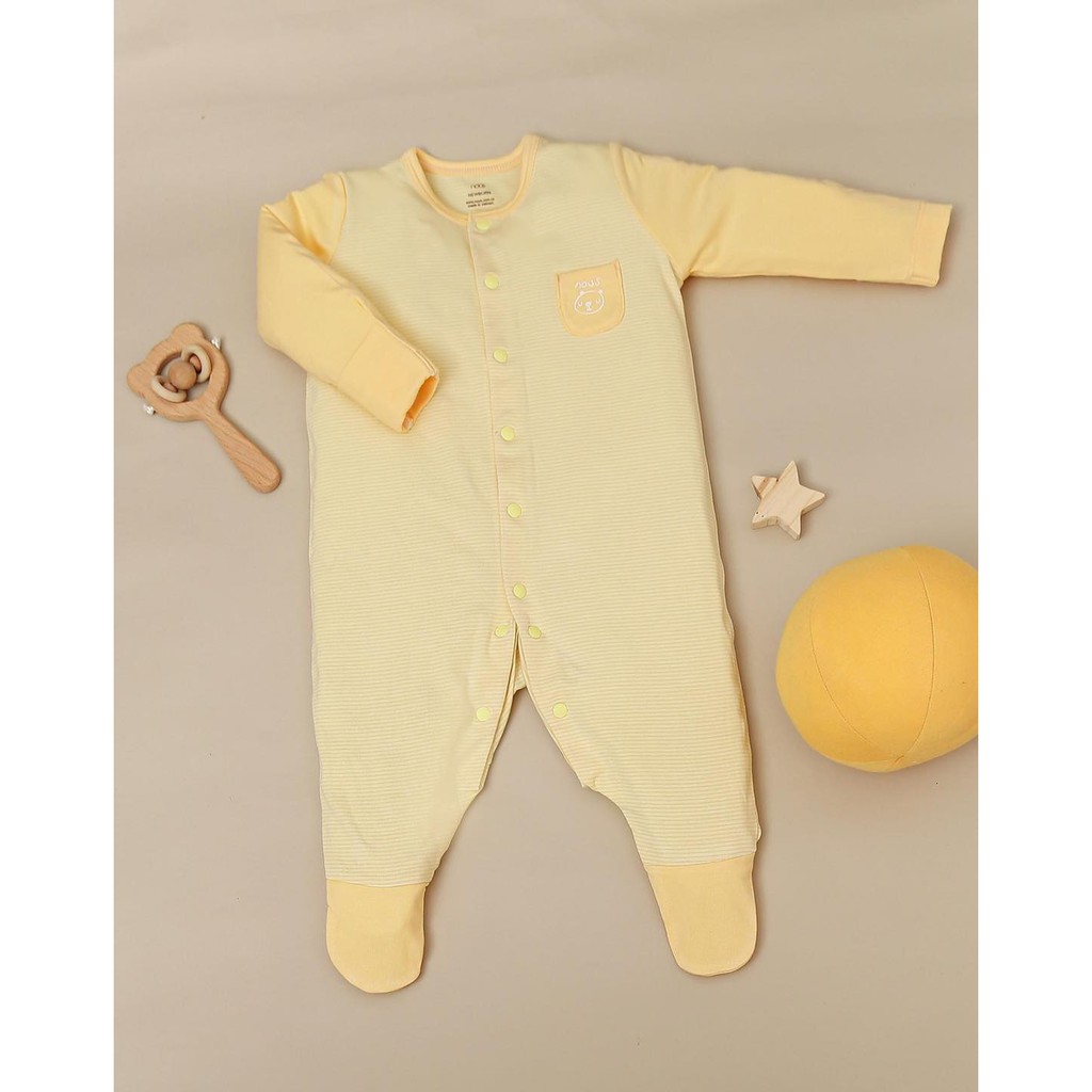 Bộ Body Sơ Sinh Có Tất Chân Nous BDNB Kẻ vàng NB ( Size Sơ Sinh Newborn NB)
