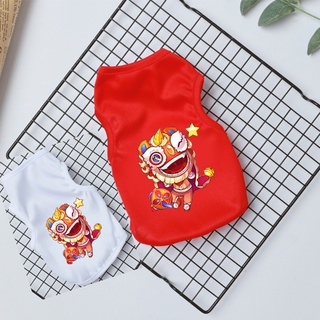ÁO TẾT CHO THÚ CƯNG, ÁO TẾT CHO CHÓ, ÁO TẾT CHO MÈO HÌNH CON LÂN ĐỎ CHẤT LIỆU THUN COTTON THOÁNG MÁT