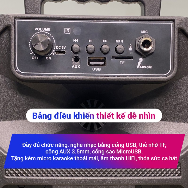 Loa bluetooth MN-612 tặng kèm Micro karaoke thoải mái, remote điều khiển từ xa tiện lợi, âm thanh HIFI, có đèn LED 7 màu