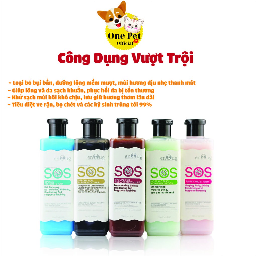 Sữa tắm cho Chó Mèo SOS 530ml, Sữa tắm giữ màu lông, lưu hương lâu, phục hồi da tổn thương đặc trị ve rận - One Pet Shop