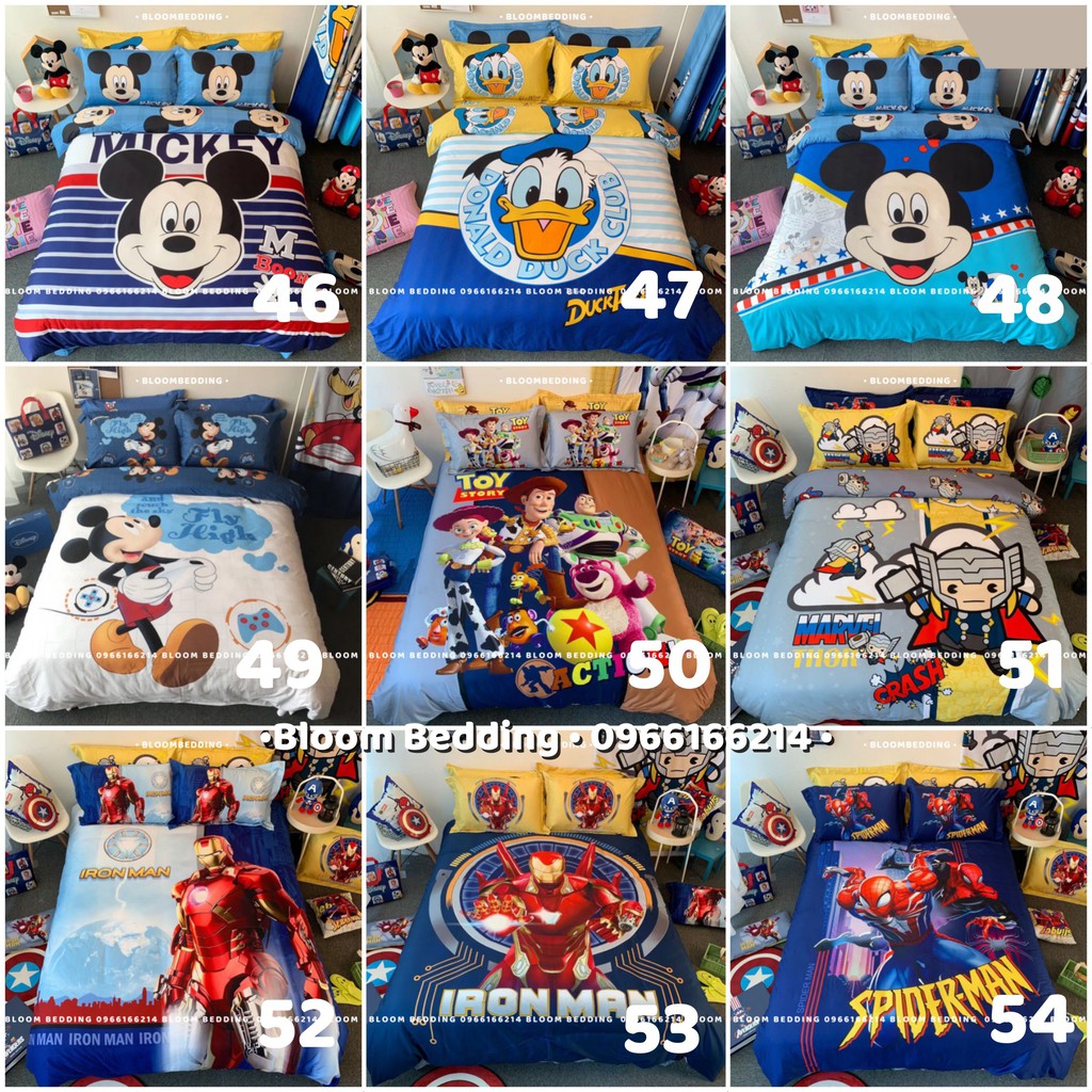 (54 mẫu) Set Chăn Ga Gối Cotton Disney 4 Món Cho Bé - Siêu nhân / Công chúa (Hàng loại 1)